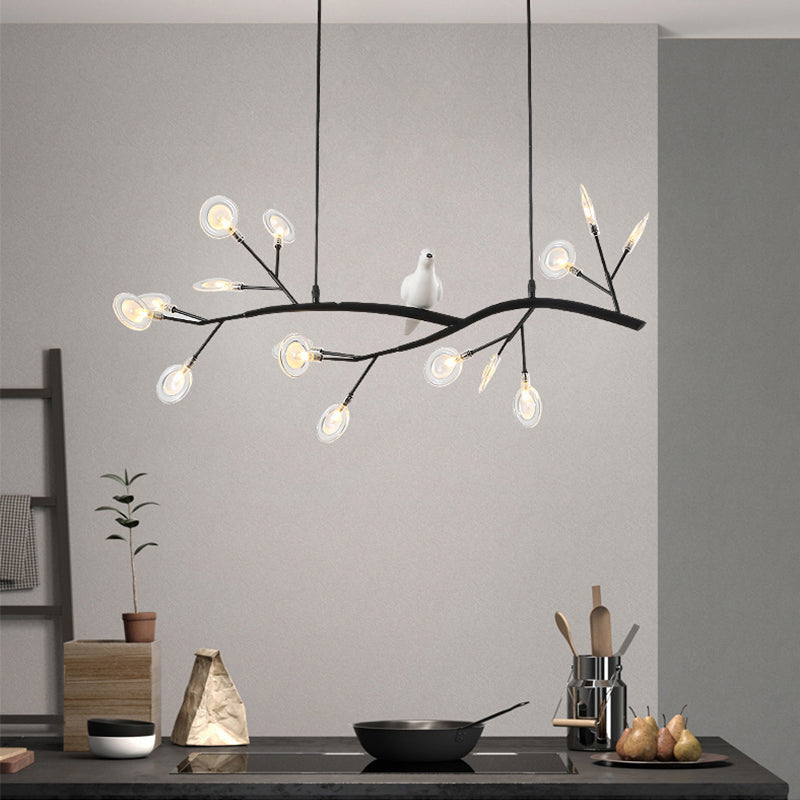 Tree Branch Island Light Postmodern Metal 15-Head Restaurant Hanging Lamp with Bird Decoration Clearhalo 'Ceiling Lights' 'Island Lights' Lighting' 2390007