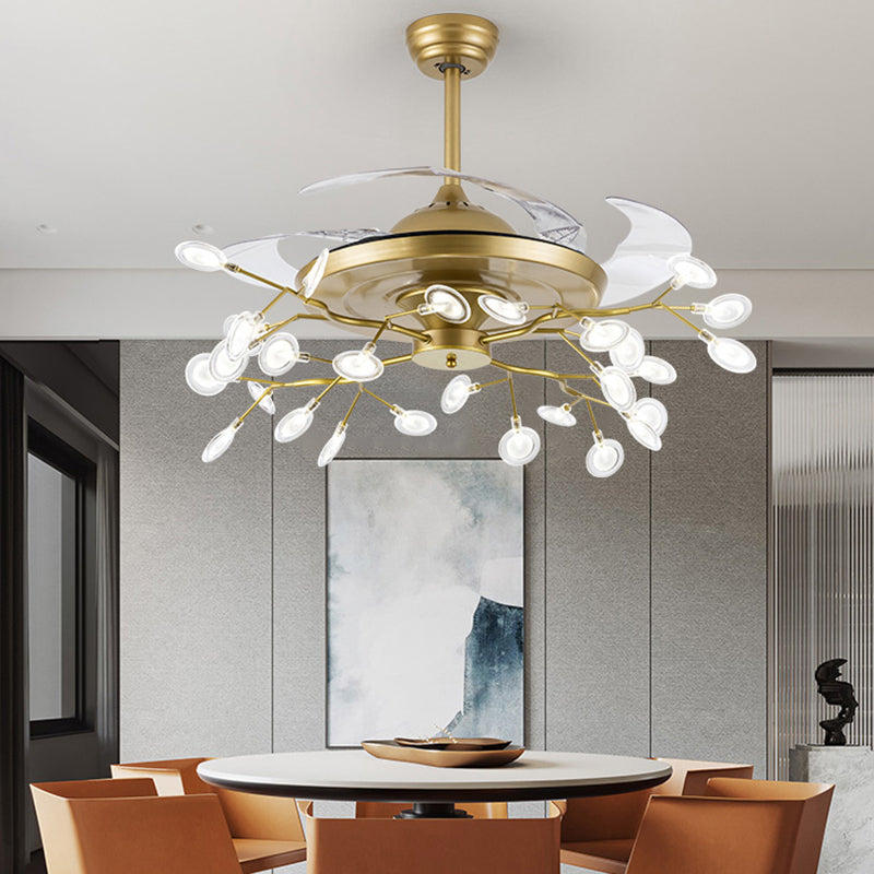 Remote Control Firefly Semi Flush Chandelier Postmodern Metal Dining Room Ceiling Fan Light, 42