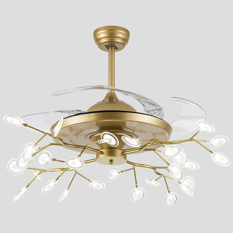 Remote Control Firefly Semi Flush Chandelier Postmodern Metal Dining Room Ceiling Fan Light, 42