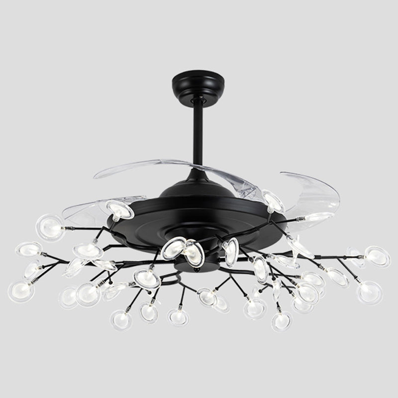 Remote Control Firefly Semi Flush Chandelier Postmodern Metal Dining Room Ceiling Fan Light, 42