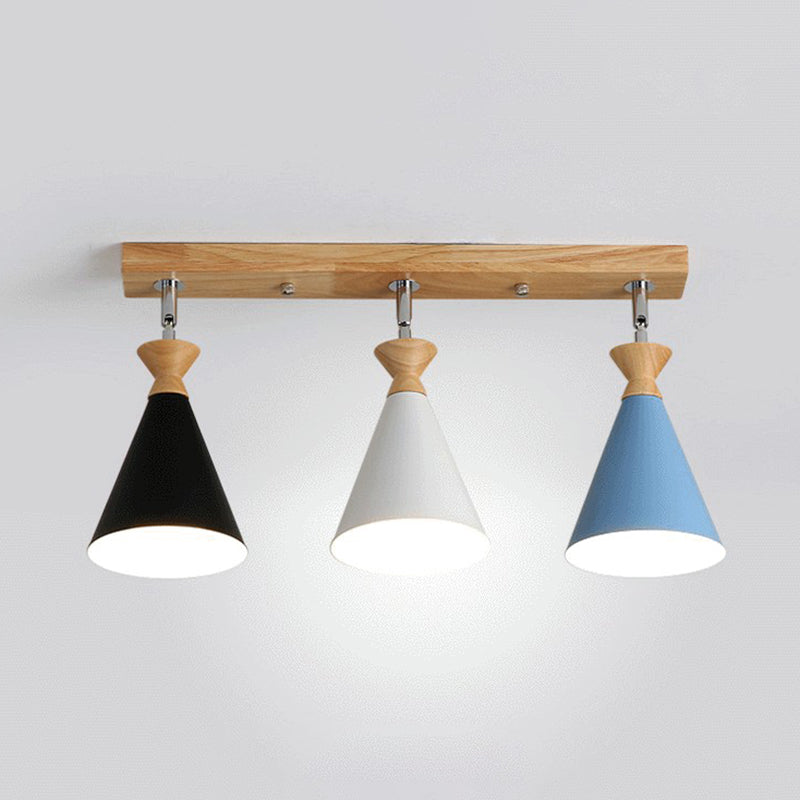 Nordic Conical Semi Flush Light Metal 3 Lights Living Room Adjustable Ceiling Mounted Lamp Clearhalo 'Ceiling Lights' 'Close To Ceiling Lights' 'Close to ceiling' 'Semi-flushmount' Lighting' 2390220