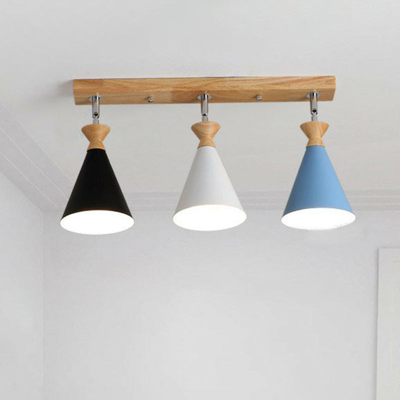 Nordic Conical Semi Flush Light Metal 3 Lights Living Room Adjustable Ceiling Mounted Lamp Clearhalo 'Ceiling Lights' 'Close To Ceiling Lights' 'Close to ceiling' 'Semi-flushmount' Lighting' 2390221