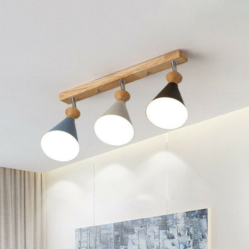 Nordic Conical Semi Flush Light Metal 3 Lights Living Room Adjustable Ceiling Mounted Lamp Clearhalo 'Ceiling Lights' 'Close To Ceiling Lights' 'Close to ceiling' 'Semi-flushmount' Lighting' 2390222