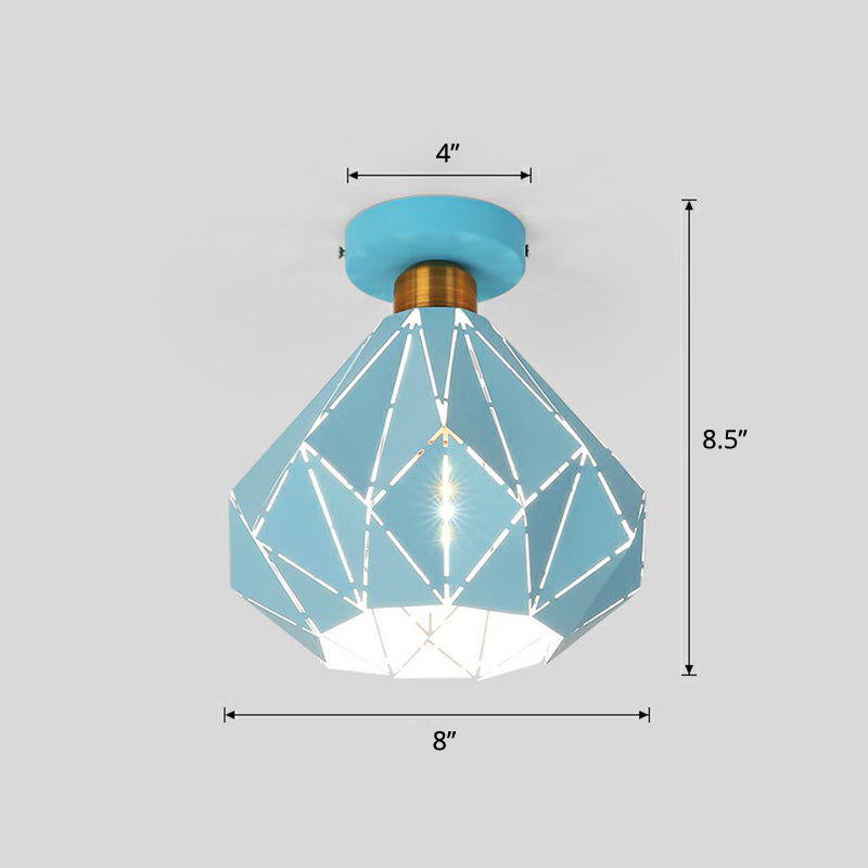 Laser-Cut Diamond Shaped Ceiling Light Macaron Iron 1 Head Corridor Semi Flush Mount Light Blue Clearhalo 'Ceiling Lights' 'Close To Ceiling Lights' 'Close to ceiling' 'Semi-flushmount' Lighting' 2390225