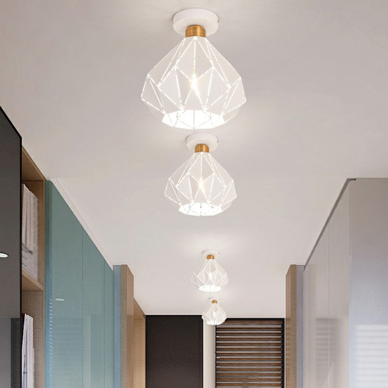 Laser-Cut Diamond Shaped Ceiling Light Macaron Iron 1 Head Corridor Semi Flush Mount Light Clearhalo 'Ceiling Lights' 'Close To Ceiling Lights' 'Close to ceiling' 'Semi-flushmount' Lighting' 2390231