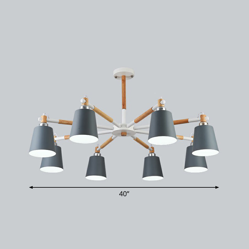 Swivelable Chandelier Light Nordic Style Metal Living Room Pendant Lighting Fixture 8 Grey Clearhalo 'Ceiling Lights' 'Chandeliers' Lighting' 2390257