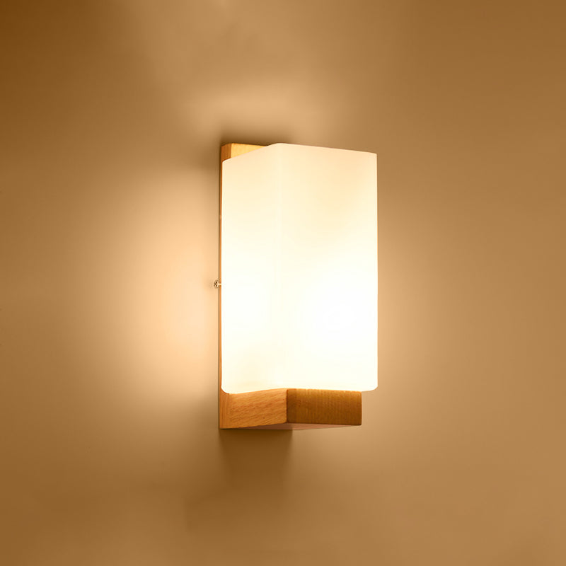 Geometric Stairs Wall Lighting Cream Glass Single Minimalist Flush Wall Sconce in Wood Wood No Switch Clearhalo 'Modern wall lights' 'Modern' 'Wall Lamps & Sconces' 'Wall Lights' Lighting' 2390286