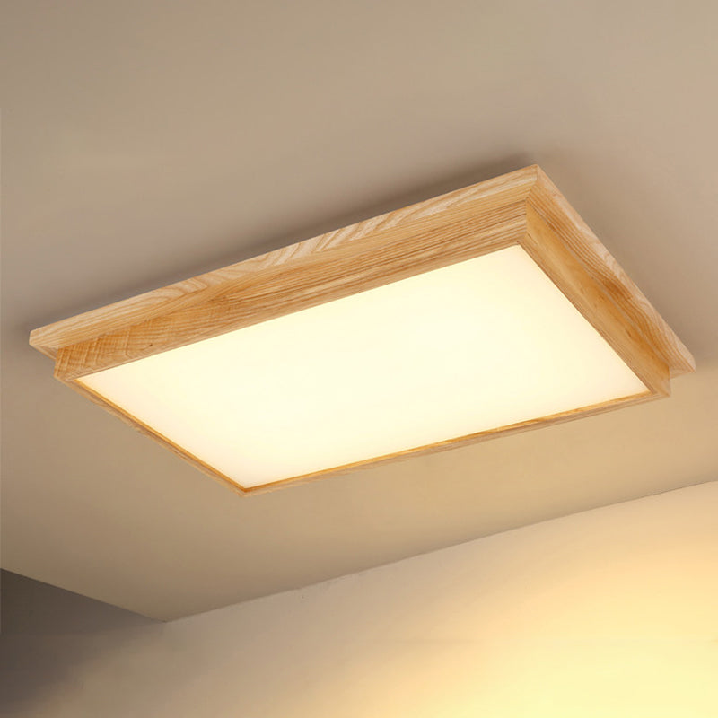 Rectangle Living Room Ceiling Lamp Ash Wood Minimalist LED Flush Mount Lighting 1 Wood Clearhalo 'Ceiling Lights' 'Close To Ceiling Lights' 'Close to ceiling' 'Flush mount' Lighting' 2390315