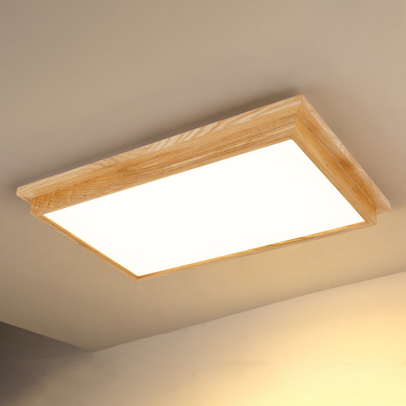 Rectangle Living Room Ceiling Lamp Ash Wood Minimalist LED Flush Mount Lighting 1 Wood White Clearhalo 'Ceiling Lights' 'Close To Ceiling Lights' 'Close to ceiling' 'Flush mount' Lighting' 2390319