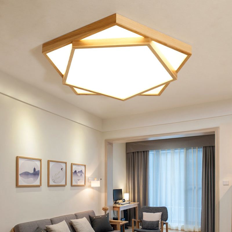 Wood 2-Tiered Flush Light Fixture Nordic LED Acrylic Ceiling Mounted Lamp for Bedroom Wood 25.5