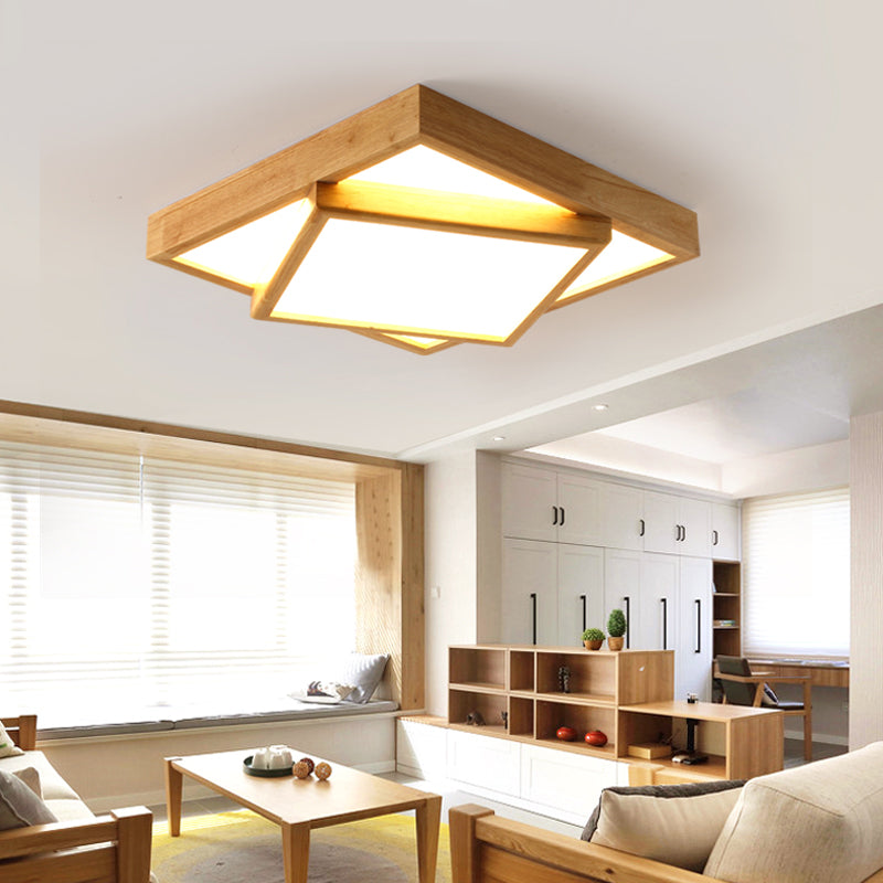 Wood 2-Tiered Flush Light Fixture Nordic LED Acrylic Ceiling Mounted Lamp for Bedroom Wood 31.5