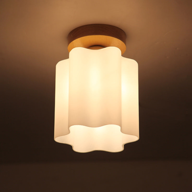 Milky Glass Prism Floral Ceiling Flush Light Minimalism 1 Bulb Wood Flushmount Light for Corridor Clearhalo 'Ceiling Lights' 'Close To Ceiling Lights' 'Close to ceiling' 'Flush mount' Lighting' 2390348