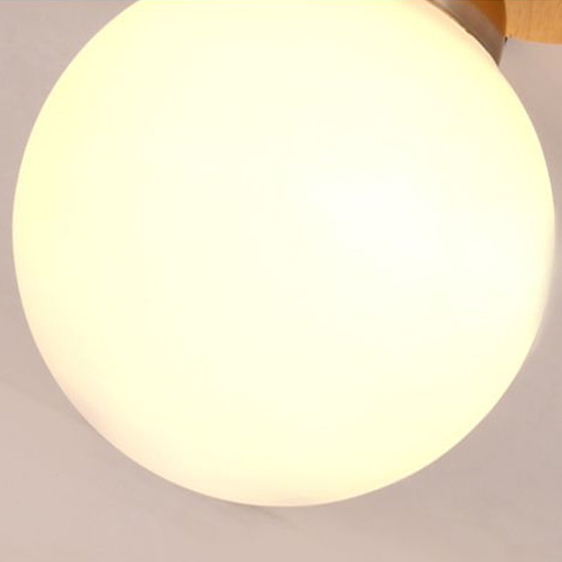 Sphere Corridor Ceiling Lighting Blown White Glass 1 Head Simple Style Flush Light in Wood Clearhalo 'Ceiling Lights' 'Close To Ceiling Lights' 'Close to ceiling' 'Flush mount' Lighting' 2390357