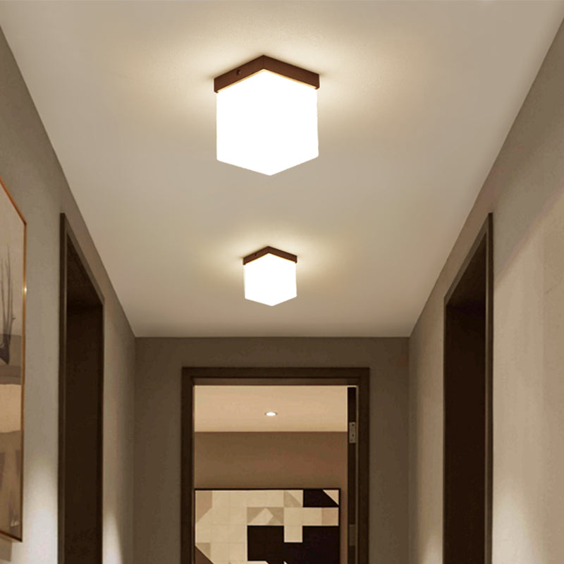 Modern Geometric Shaped Flush Mount Fixture Wooden 1-Light Aisle Flush Ceiling Light in Brown Clearhalo 'Ceiling Lights' 'Close To Ceiling Lights' 'Close to ceiling' 'Flush mount' Lighting' 2390362