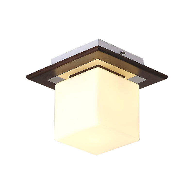 Modern Geometric Shaped Flush Mount Fixture Wooden 1-Light Aisle Flush Ceiling Light in Brown Clearhalo 'Ceiling Lights' 'Close To Ceiling Lights' 'Close to ceiling' 'Flush mount' Lighting' 2390366