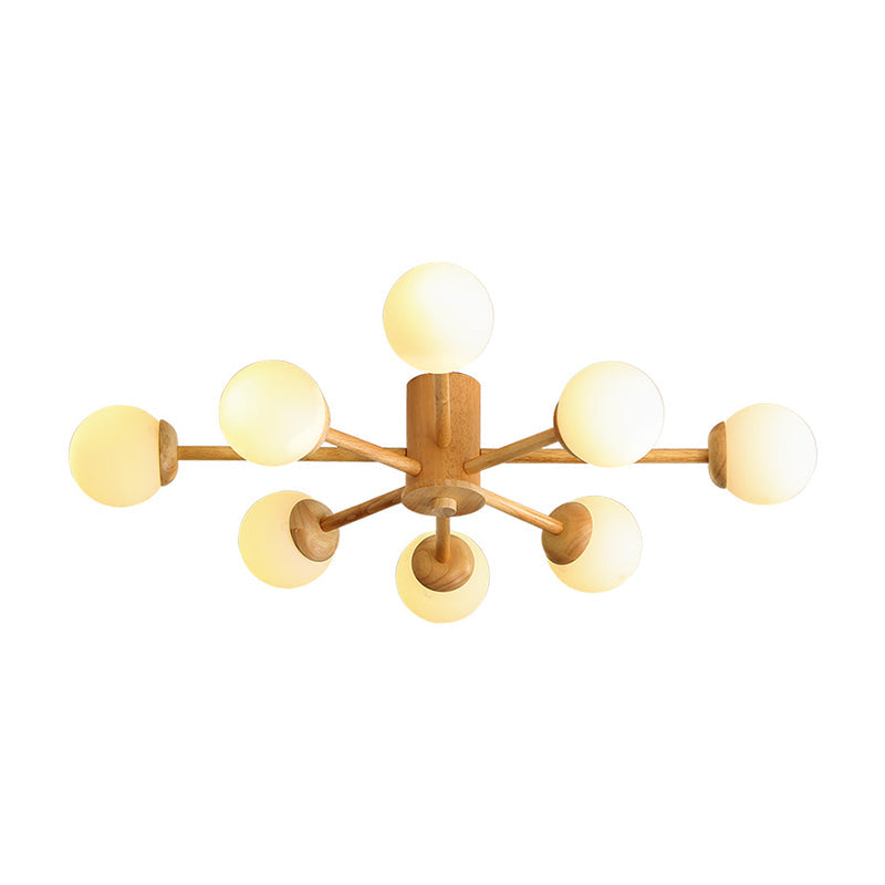 Sputnik Flush Mount Ceiling Fixture Modern Cream Glass Wood Semi Flush Light for Living Room Clearhalo 'Ceiling Lights' 'Close To Ceiling Lights' 'Close to ceiling' 'Semi-flushmount' Lighting' 2390385