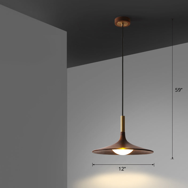 Wooden Trumpet Flare Pendant Lamp Minimalistic LED Suspension Light for Tea Room Brown 12