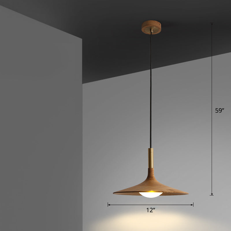 Wooden Trumpet Flare Pendant Lamp Minimalistic LED Suspension Light for Tea Room Wood 12