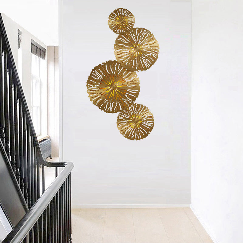 3 Bulbs Circular Sconce Lamp Tradition Metal Wall Lighting Fixture in Gold for Stair Gold Clearhalo 'Wall Lamps & Sconces' 'Wall Lights' Lighting' 239146