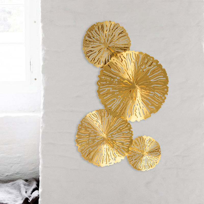 3 Bulbs Circular Sconce Lamp Tradition Metal Wall Lighting Fixture in Gold for Stair Clearhalo 'Wall Lamps & Sconces' 'Wall Lights' Lighting' 239147