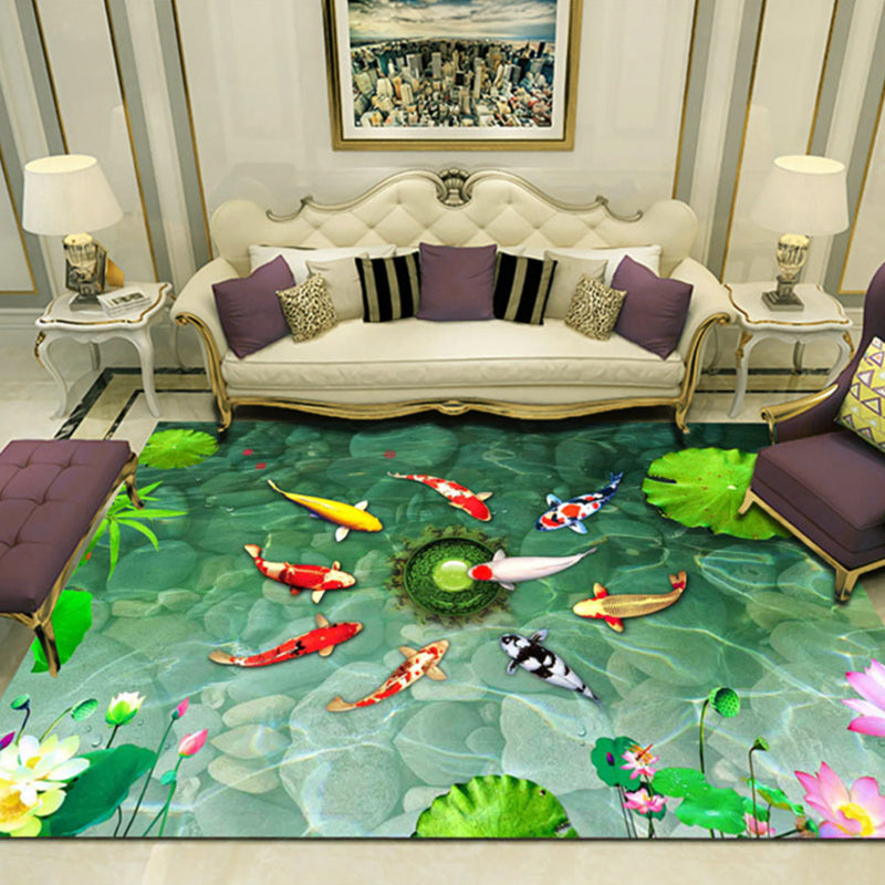 Novelty 3D Ocean Printed Rug Multi-Color Polyster Area Carpet Non-Slip Backing Easy Care Area Rug for Living Room Lake Green Clearhalo 'Area Rug' 'Rug' 2392269