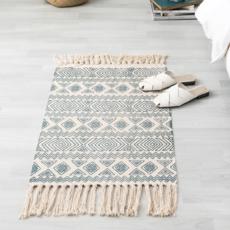 Western Geometric Print Rug Multicolored Jute Area Carpet Pet Friendly Stain-Resistant Indoor Rug with Tassel for Room Gray-Green 2' x 2'11