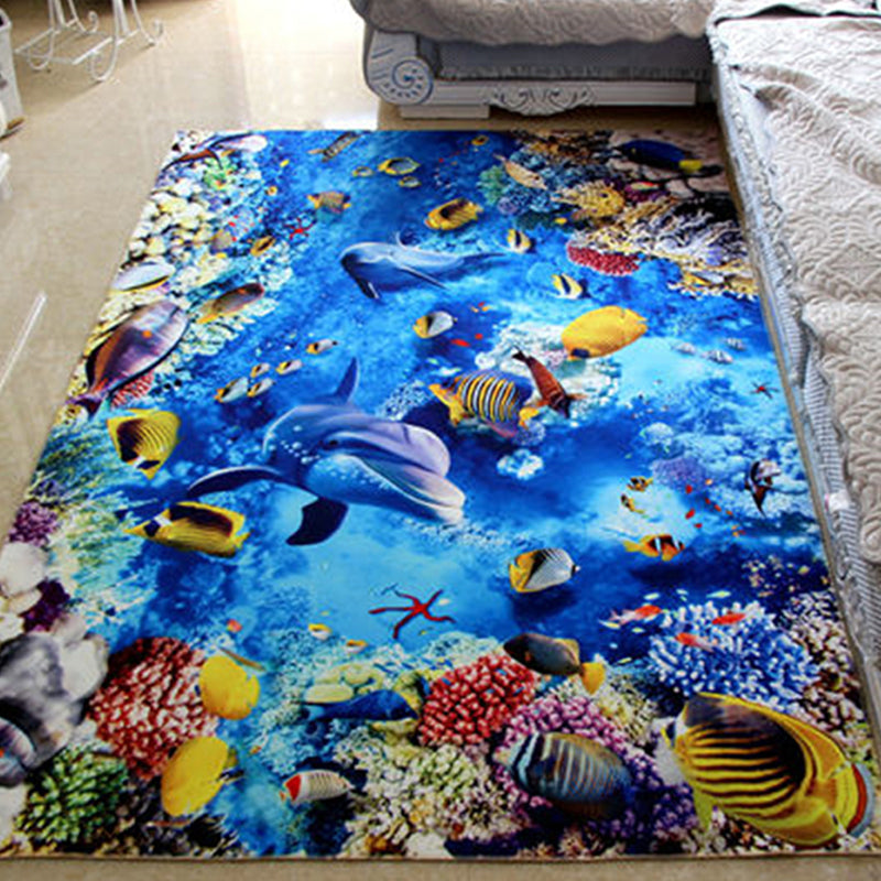 Novelty Animal 3D Print Rug Multicolored Synthetics Area Carpet Anti-Slip Backing Pet Friendly Indoor Rug for Decoration Blue Clearhalo 'Area Rug' 'Rug' 2392355