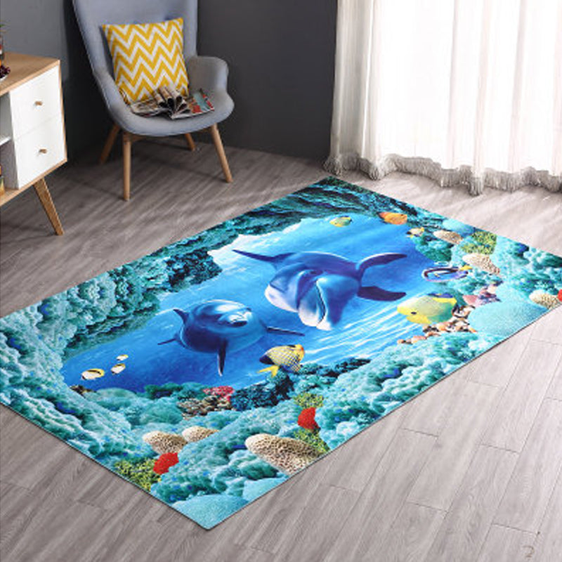 Novelty Animal 3D Print Rug Multicolored Synthetics Area Carpet Anti-Slip Backing Pet Friendly Indoor Rug for Decoration Lake Blue Clearhalo 'Area Rug' 'Rug' 2392363