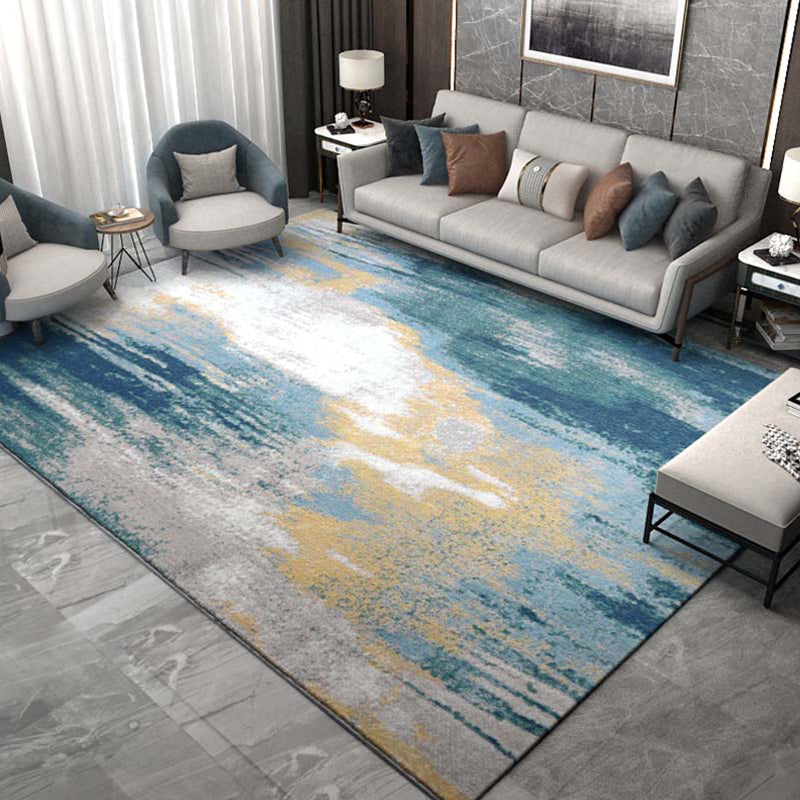 Scandinavian Living Room Rug Multi Colored Abstract Pattern Carpet Polyster Non-Slip Backing Pet Friendly Indoor Rug Yellow-Blue Clearhalo 'Area Rug' 'Rug' 2392602