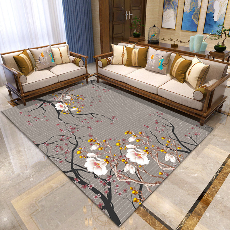 Asian Living Room Rug Multi Color Floral Printed Indoor Rug Polypropylene Pet Friendly Easy Care Area Carpet Grey Clearhalo 'Area Rug' 'Rug' 2393056