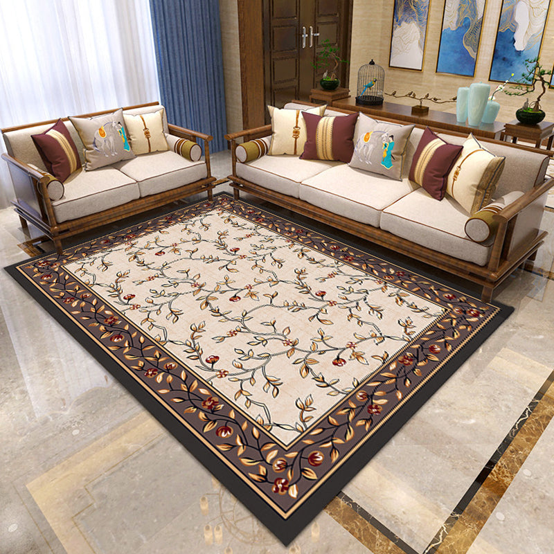 Asian Living Room Rug Multi Color Floral Printed Indoor Rug Polypropylene Pet Friendly Easy Care Area Carpet Brown Clearhalo 'Area Rug' 'Rug' 2393062