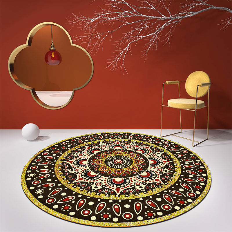 Oriental Flower Printed Rug Multicolor Polypropylene Area Carpet Non-Slip Backing Stain-Resistant Indoor Rug for Decoration Dark Brown Clearhalo 'Area Rug' 'Rug' 2393074