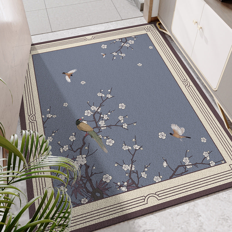 Chinese Flower Print Rug Multi Colored PVC Door Mat Anti-Slip Backing Stain-Resistant Door Mat for Room Grey Clearhalo 'Area Rug' 'Rug' 2393105