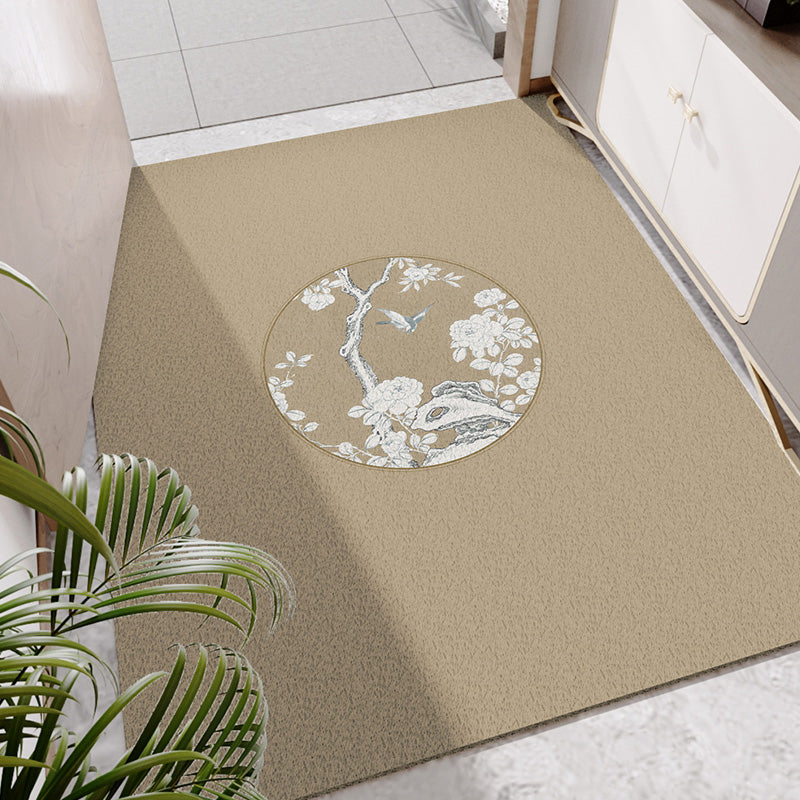 Chinese Flower Print Rug Multi Colored PVC Door Mat Anti-Slip Backing Stain-Resistant Door Mat for Room Camel Clearhalo 'Area Rug' 'Rug' 2393113