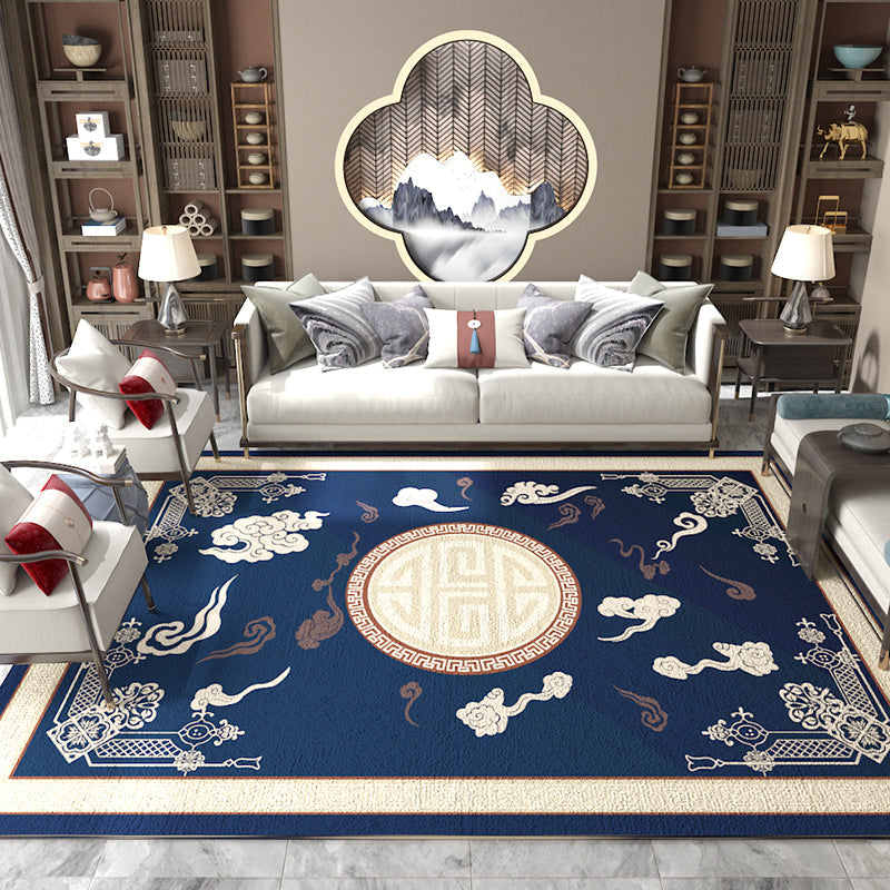 Asian Living Room Rug Multicolored Chinese Printed Rug Polyster Anti-Slip Backing Pet Friendly Indoor Rug Dark Blue Clearhalo 'Area Rug' 'Rug' 2393131