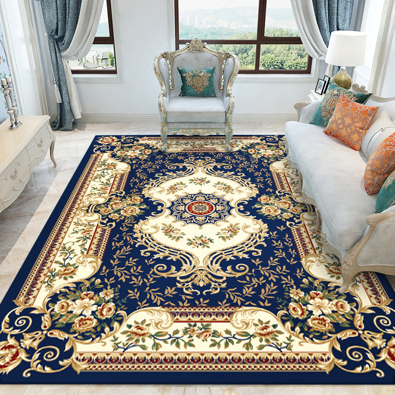 Formal Living Room Rug Multi-Color Floral Printed Carpet Polyster Anti-Slip Backing Machine Washable Rug Dark Blue Clearhalo 'Area Rug' 'Rug' 2393139