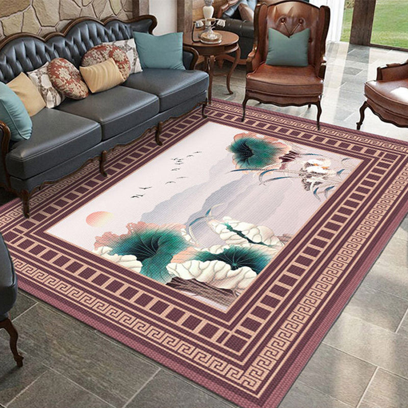 Asian Living Room Rug Multicolored Flower Printed Indoor Rug Synthetics Non-Slip Backing Easy Care Carpet Pink Clearhalo 'Area Rug' 'Rug' 2393146