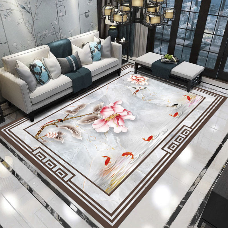 Relaxing Living Room Rug Multi-Color Flower Pattern Area Rug Synthetics Non-Slip Pet Friendly Easy Care Carpet Light Gray Clearhalo 'Area Rug' 'Rug' 2393354