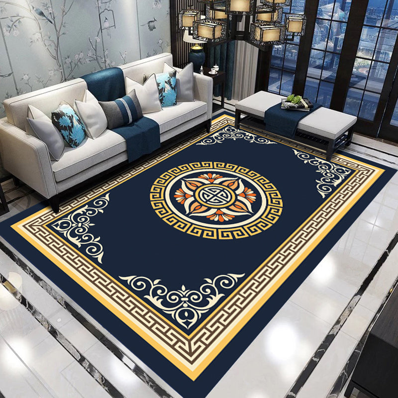 Vintage Living Room Rug Multi-Color Flower Printed Indoor Rug Polyster Anti-Slip Backing Pet Friendly Carpet Navy Clearhalo 'Area Rug' 'Rug' 2393404