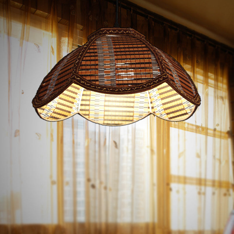 Flower Shaped Hanging Light Fixture Chinese Bamboo 1 Light Brown/Beige Pendant Lamp for Bedroom Balcony Clearhalo 'Ceiling Lights' 'Pendant Lights' 'Pendants' Lighting' 239387