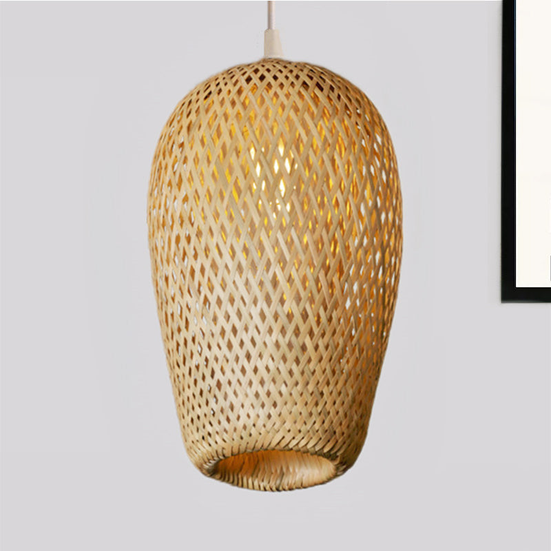 Lodge Style Woven Shade Pendant Lamp Bamboo 1-Light Kitchen Suspension Lighting in Yellow, 9