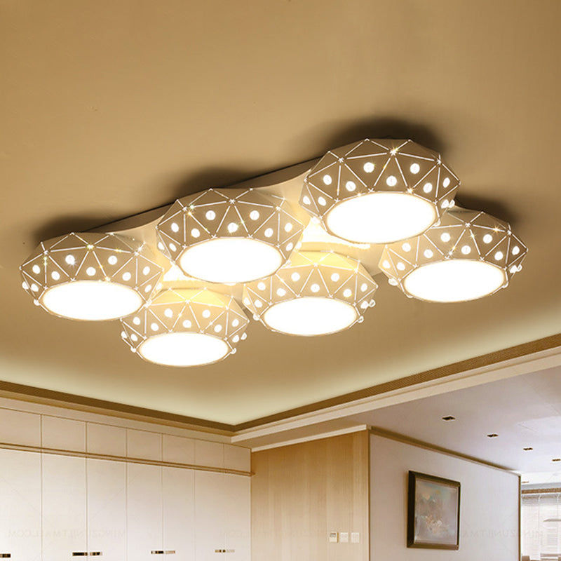White Faceted Round Flush Mount Light Modern Style 6 Lights Metallic Ceiling Light Fixture for Living Room White Clearhalo 'Ceiling Lights' 'Close To Ceiling Lights' 'Close to ceiling' 'Semi-flushmount' Lighting' 239417