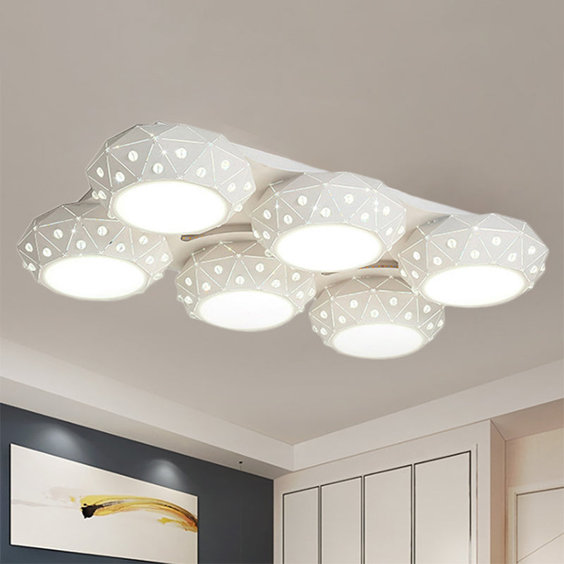 White Faceted Round Flush Mount Light Modern Style 6 Lights Metallic Ceiling Light Fixture for Living Room Clearhalo 'Ceiling Lights' 'Close To Ceiling Lights' 'Close to ceiling' 'Semi-flushmount' Lighting' 239418