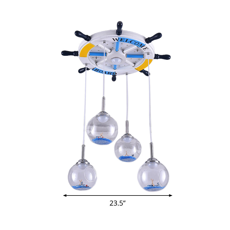 Rudder Child Bedroom Hanging Light Wood and Open Glass Nautical Style Pendant Light in Blue Clearhalo 'Ceiling Lights' 'Close To Ceiling Lights' 'Glass shade' 'Glass' 'Pendant Lights' 'Pendants' Lighting' 239729