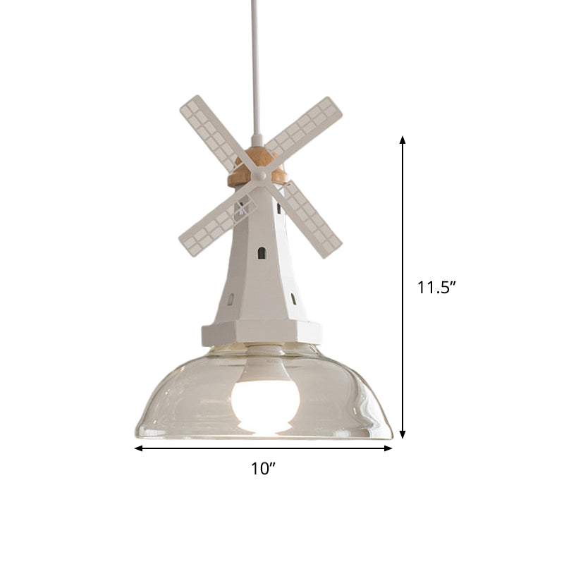 Clear Glass Barn Hanging Light 1 Bulb Modern Ceiling Pendant with Windmill in White for Restaurant Clearhalo 'Ceiling Lights' 'Pendant Lights' 'Pendants' Lighting' 240224