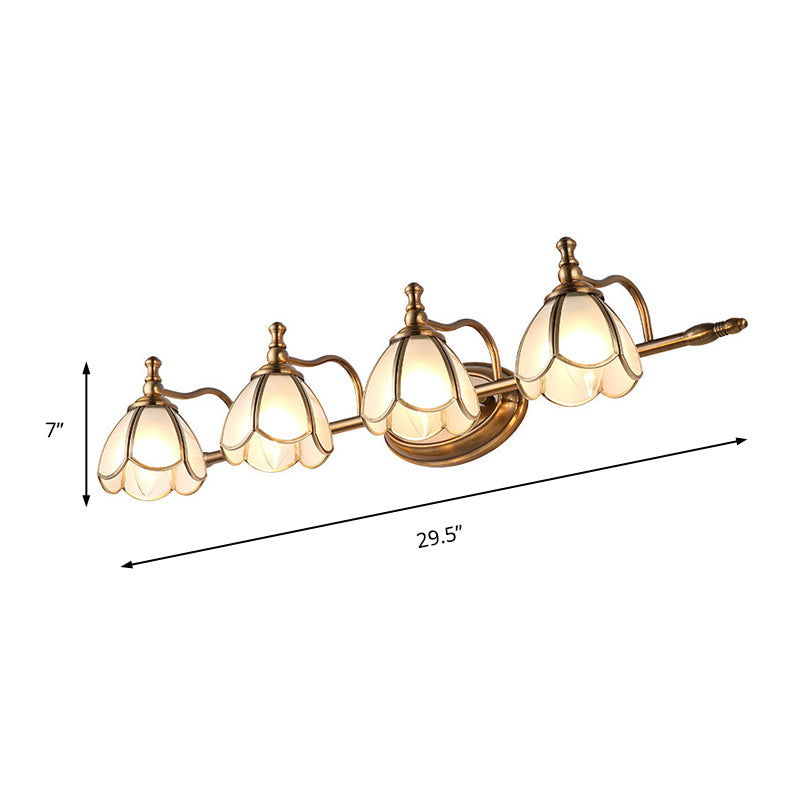 Dome Vanity Light Colonial Opal Glass 1/2/3/4 Heads Brass Wall Lighting Fixture for Bathroom Clearhalo 'Vanity Lights' 'Wall Lights' Lighting' 240387