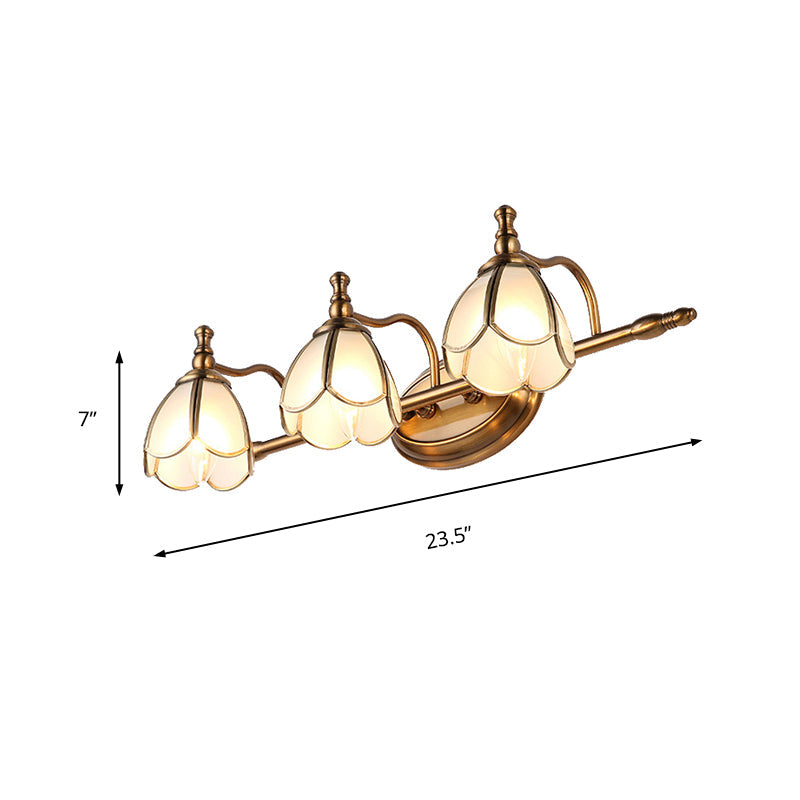 Dome Vanity Light Colonial Opal Glass 1/2/3/4 Heads Brass Wall Lighting Fixture for Bathroom Clearhalo 'Vanity Lights' 'Wall Lights' Lighting' 240390