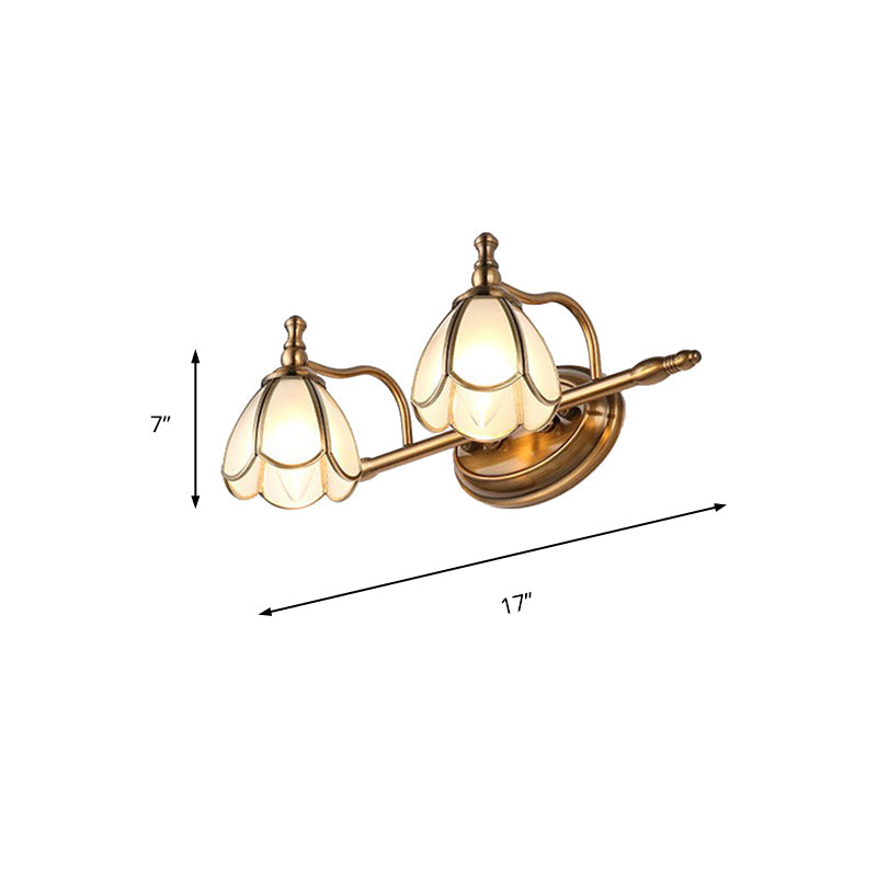 Dome Vanity Light Colonial Opal Glass 1/2/3/4 Heads Brass Wall Lighting Fixture for Bathroom Clearhalo 'Vanity Lights' 'Wall Lights' Lighting' 240394