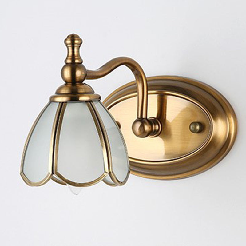 Dome Vanity Light Colonial Opal Glass 1/2/3/4 Heads Brass Wall Lighting Fixture for Bathroom Clearhalo 'Vanity Lights' 'Wall Lights' Lighting' 240396