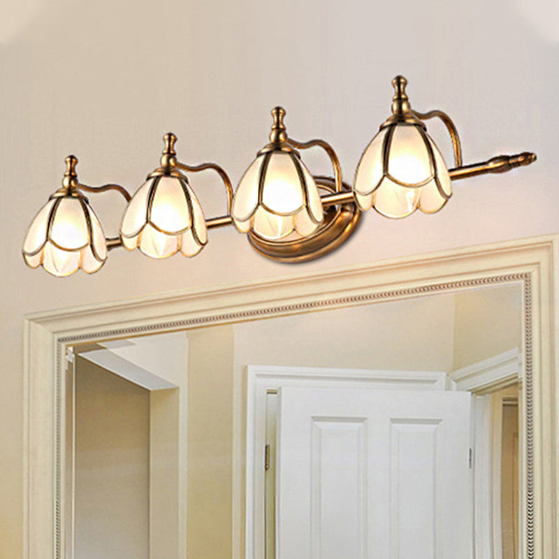 Dome Vanity Light Colonial Opal Glass 1/2/3/4 Heads Brass Wall Lighting Fixture for Bathroom Clearhalo 'Vanity Lights' 'Wall Lights' Lighting' 240399